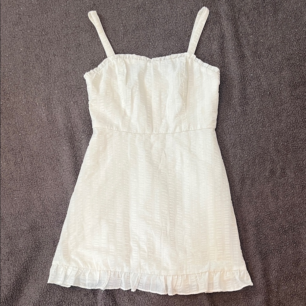Speechless Ivory White Sleeveless Strap Textured Lined Ruffle Dress